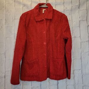 FOCUS Red Chenille Button Front Jacket Blazer